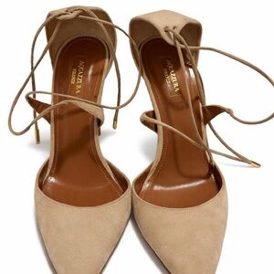 Aquazzura Beige Suede Pointed Toe Lace-Up Heels